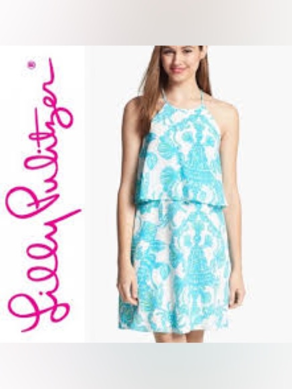 Lilly Pulitzer Aqua & White Halter Sundress